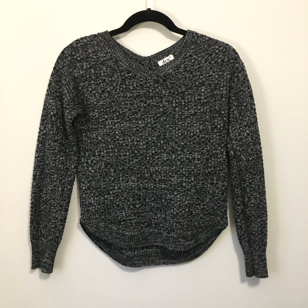 90s Grunge Dex Salt and Pepper Cozy Knit Sweater Marled Grey & White XS